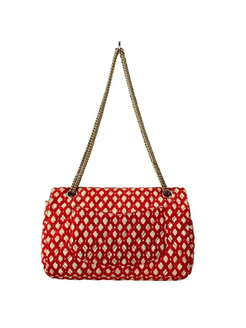 Chanel Shoulder Bag Double Flap Quilted Red Ivory Gold